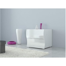 Kasama Modern Corrugated Cardboard Bedside Table with 2 Drawers, Made in Italy, Bedside Table, Cabinet for Bedroom, 50 x 40 x 41 cm, Glossy White Colour