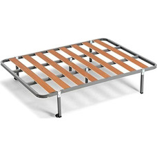 HOGAR24 ES Lama 100 Lamelinis rėmas + 6 kvadratinės pėdos Plieniniai vamzdžiai 30 x 30 mm Topolo medienos lentelės su centriniu sutvirtinimu (120 x 180)