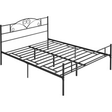 HOMCOM Steel Double Bed Frame 160 x 200 cm with Integrated Slats, Headboard and Footboard, Lower Storage Space, Black