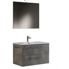 Mama Store ERA 80 sieninė spintelė 80 cm kriauklė, veidrodis ir LED lempa, L 81 x D 47 x H 53 cm, medžio aliuminis, betoninė pilka, P