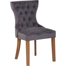 CLP Franca Velvet Chair, minkšta kėdė su guminiu mediniu rėmu, su grindų apsauga, spalva: Tamsiai pilka, rėmo spalva: Rėmelis, spalvota, spalva: antikvarinė šviesi