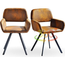 BaldaiR Valgomojo kėdės 360° Swivel Faux Suede Brown Minkštos rašomojo stalo kėdės be ratukų Ergonomiška biuro kėdė su porankiais ir metalinėmis kojomis, skirta namų studijoms