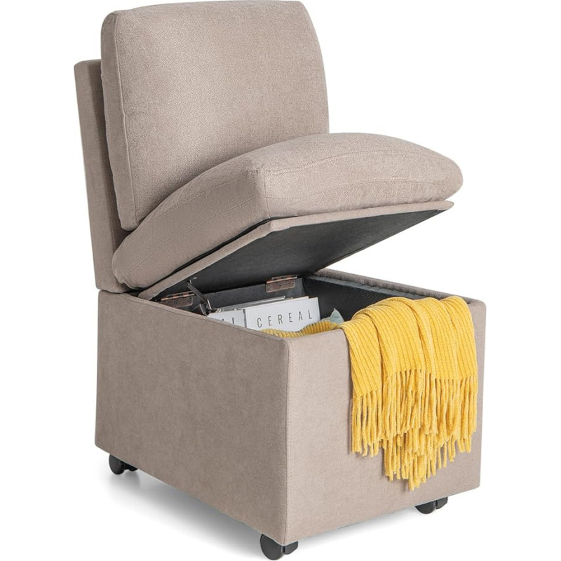 COSTWAY Minkšta kėdė su laikymo vieta, akcento kėdė su ratukais, virtuvės kėdė su 2 pagalvėlėmis, valgomojo kėdė, laisvalaikio kėdė miegamajam, svetainei ir kabinetui, 48 x 61,5 x 84 cm