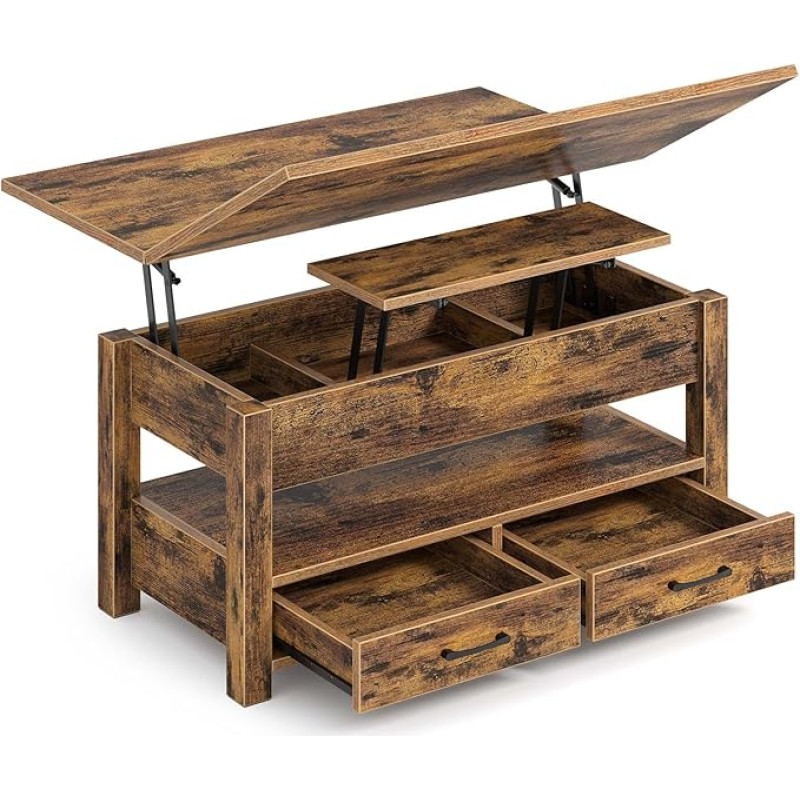 Rolanstar Coffee Table, Lift Top, Multifunctional Convertible Coffee Table with Drawers and Hidden Compartment, Coffee Table Turns Into Dining Table for Living Room, Home Office, Rustic Brown