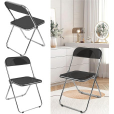 TUITUI 2 sulankstomų valgomojo kėdžių rinkinys Akrilo metalas Skaidrios valgomojo kėdės Plastikinės kėdės Vidinės lauko kėdės Šiuolaikinės rafinuotos