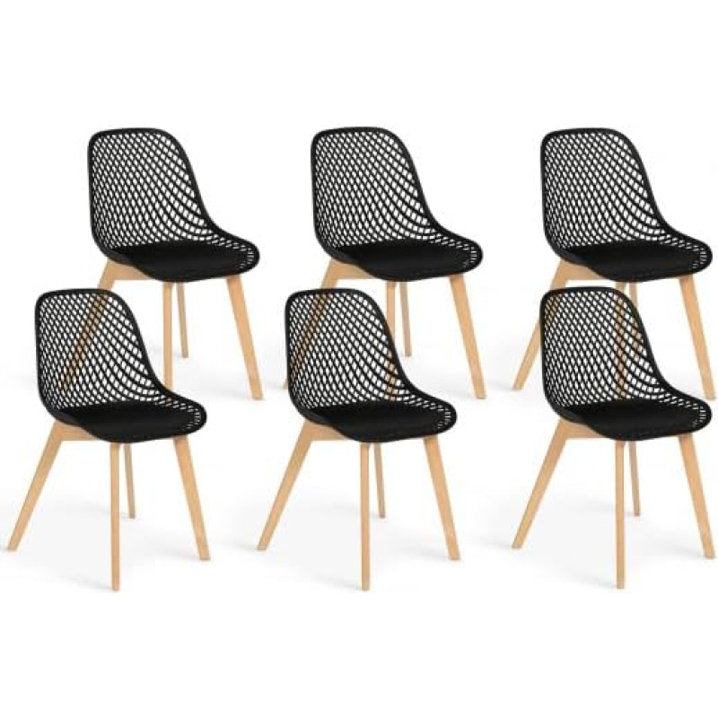 IDMarket - 6 juodų valgomojo kėdžių rinkinys - Mandy