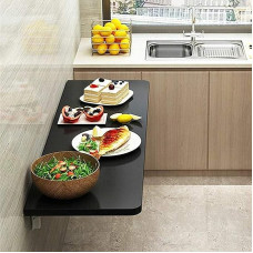 Schwebender klappbarer Tisch mit Regalen, zur Wandmontage, ideal für Küche, Café, Esszimmer, Zuhause, Büro, Schlafzimmer, platzsparend, Holzschreibtisch und Bücherregal, 61 x 30,5 cm, Schwarz