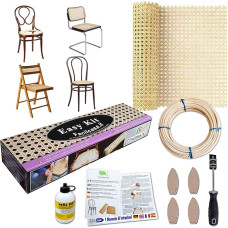 Pilnas remonto kėdžių komplektas Vienos vytelių kokybės lygis AA 1/2 colio Vienos kėdžių vytelių kilimėlis 4 mm šereliai Mediniai smeigtukai Lengvo darbo instrukcija (RINKINYS 2 kėdėms)