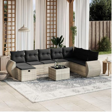 Homgoday Gartenmöbel-Set 9-teilig mit Kissen hellgrau Polyrattan, Möbel Set Schlafsofa Wohnzimmer Couch, Set Sofa für den Außenbereich für den Garten, Outdoor Typ3264218