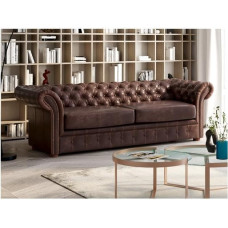 Vente-unique - Chesterfield odinė sofa 3-vietė - Vintage oda - Ruda - CLOTAIRE