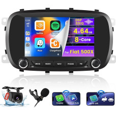 Hikity 8Cores 4G + 64G Car Radio Android 13 for Fiat 500X Wireless Carplay Android Car Mirror Link, 7 Inch Touch Display Radio Bluetooth with 32EQ DSP FM RDS GPS Navigation WiFi SWC Reversing Camera