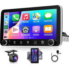 Rimoody 2+64G Car Radio 1 DIN Wireless Carplay Android Car 10.36 Inch IPS 360° Rotating Screen Car Radio with iOS/Android Mirror Link WiFi Bluetooth GPS FM/RDS Steering Wheel Control Reversing Camera