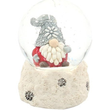 Snow Globe Christmas Gnome with Grey Hat on White Base, L/W/H/Diameter Ball 4.5 x 4.5 x 6.3 cm, Diameter 4.5 cm, Grey