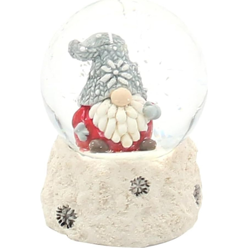 Snow Globe Christmas Gnome with Grey Hat on White Base, L/W/H/Diameter Ball 4.5 x 4.5 x 6.3 cm, Diameter 4.5 cm, Grey