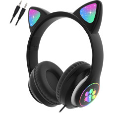 arVin Bluetooth Headphones for Children, Wireless Foldable Headphones, TF Card, 3.5 mm Jack, HiFi Stereo Sound LED Light Over Ear Headset with Microphone for School/Tablet/iPhone/Samsung (Black)