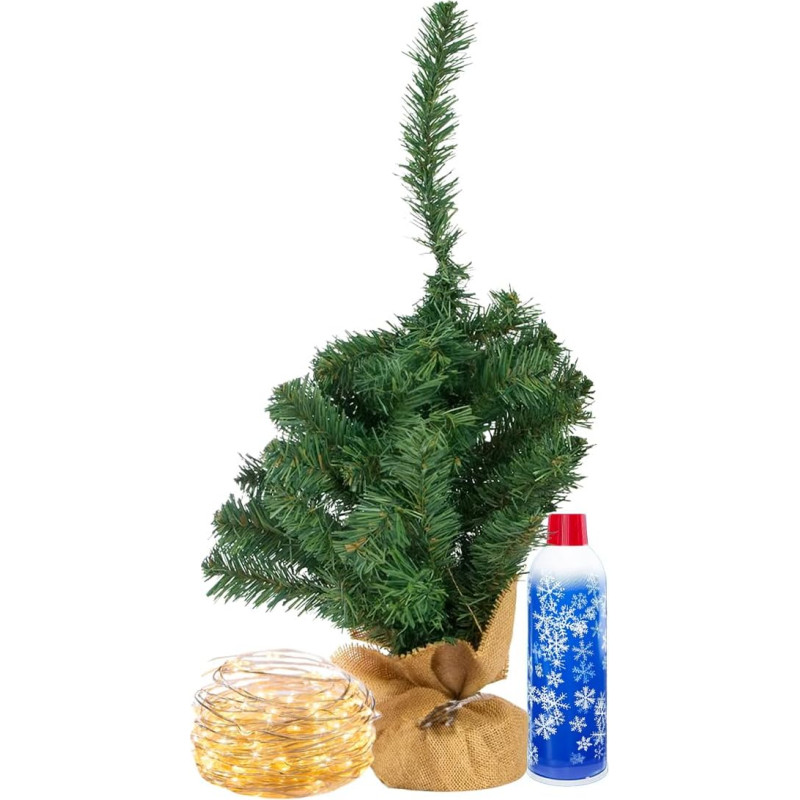 Wintem Small Snowy Christmas Tree with LED Lights 50cm Ideal for Christmas Decoration in Any Room Thanks to Its Size - Made from PVC, Easy to Assemble and Disassemble