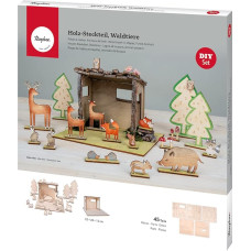 Rayher Holz Steckteil Waldtiere, Holz-Bausatz, FSC Mic Credit, natur, 45-teilig, als Adventskalender der besonderen Art zu verwenden, 46604505