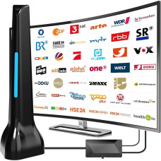 DVB-T/DVB-T2 antena su stiprintuvu - HDTV vidaus antena televizoriams, didelio nuotolio ir 360° priėmimo diapazono, su magnetiniu pagrindu, 5 metrų ilgio kabeliu, palaiko 4K HD kanalus ir visus televizorius