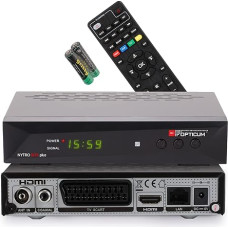 RED OPTICUM 23025 Nytro Box Plus hibridinis imtuvas HD-TV I DVB-C ir DVB-T2 imtuvas su įrašymo funkcija PVR - HDMI - USB - SCART - koaksialinis garso kabelis - Ethernet - LED ekranas I Skaitmeninis kabelinis imtuvas