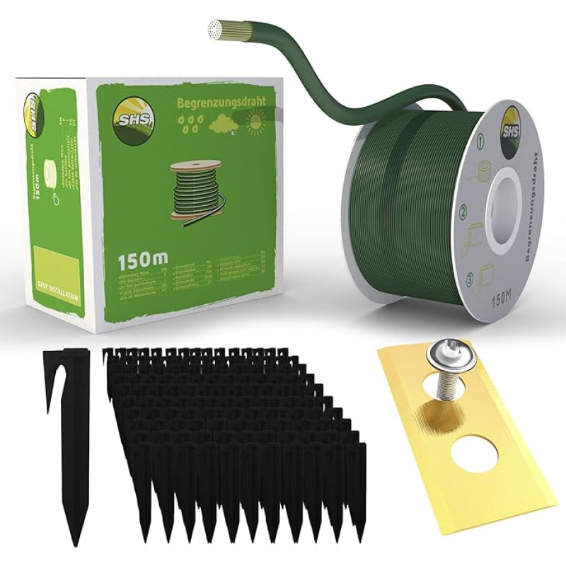 Apribojimo kabelis 150 m + 450 įžeminimo smaigų + 30 peilių robotui vejapjovei Vejos roboto priedų rinkinys Apribojimo laidas paieškos kabeliui - suderinamas su 