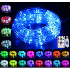 Wujun RGB LED Outdoor Rope Light, 10 Metres, 100 LEDs, with USB, IP68 Waterproof, 16 Colours, 4 Modes, with Remote Control & Timer, for Christmas Party, Balcony, Wedding, Birthday Decoration