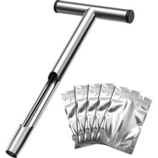 Housolution Soil Sample Probe, 35 cm T-shaped Soil Sampler Stainless Steel Soil Probes with 5 Reusable Sample Bags, Lawn Care Tool, Soil Test Kits for Garden, Farm, Golf Courses, Silver