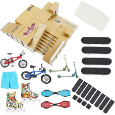 PLSOPPKG Skate Park Kit Ramp Parts for Fingers, Skateboard Park Kit Part Training Props with Finger Skateboards Finger Bikes Skates and Scooters and More (8 Pieces)