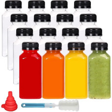 YBCPACK Juice Bottles Plastic with Tamper Stopper, Empty Reusable Bottles for Mini Fridge, Ideal for Smoothie, Juice and Other Drinks, 250ml (Pack of 16)