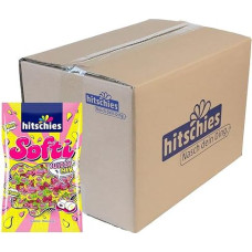 hitschies Softi Juizzy Mix - vaisiniai kramtomieji saldainiai su skysta šerdimi - avietė, vyšnia, obuolys ir citrina - be glitimo ir halal - 8 x 1000 g