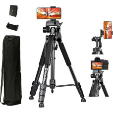 Moman Kamera Stativ, TP59F Aluminium Leichte Camera Dreibeinstative mit Kopf 150cm Höhe DSLR Fotostativ Maximale Tragfähigkeit 6KG Verstellbares Tragbares Reisestativ, Handy Tripod Ständer