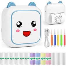 Ambesty Mini Printer, Mobile Photo Printer, Portable Mini Photo Printer, Wireless Photo Printer, Thermal Printer, with 13 Rolls of Printer Paper and 5 Colouring Pencils, Smartphone Bluetooth Printer,