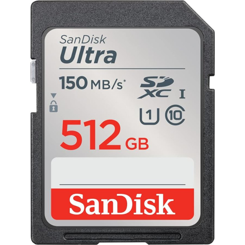 SanDisk Ultra SDXC UHS-I Memory Card 512 GB (for entry-level and mid-range compact cameras, Full HD videos, U1, C10, V10, up to 150 MB/s read speed)