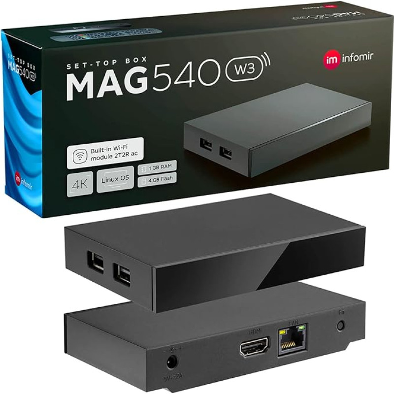 MAG 540w3 Original Infomir & hb-digital 4K Set Top Box Multimedia Player Internet TV Receiver UHD 60FPS 2160p @ 60 FPS HDMI 2.1 4K and HEVC Support USB 3.0 ARM Cortex-A35 + HDMI Cable