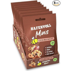 HAFERVOLL Minis Cacoa Nib & Hazelnut 8 x 65 g - Organic Certified, with Honey without Added Sugar, Perfect for Sharing