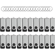 WOOOLKEN USB atmintinė 2 GB Pakuotė, kurioje yra 20 didelės spartos USB 2.0 atminties lazdelių sukiojamų duomenų saugyklų Metalinės atminties lazdelės Flash Drive (juoda)