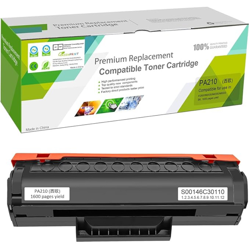 GREENPRINT suderinama tonerio kasetė PA-210 PA210 PA 210 PA 210 1600 puslapių juoda, skirta P2500W P2502W P2508W M6500NW M6500NW M6500NW M6500NW M6550NW M6552NW M6558NW M6600N M6558NW M6600N M6558NW 66000NnW M6602NW M6608NW