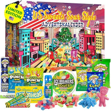 American Sweets Advent Calendar 2024, 24 x US Sour Style, American Candy Box for Christmas Time Enjoy