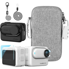 LEWOTE Accessory Kit Compatible with Insta360 GO 3 [Silicone Camera Case Cover and Lens Cap] [2 Pieces 3D Screen Protector Film] [Outdoor Carry Bag with Auto Locking Carabiner and Anti-Loss Lock],