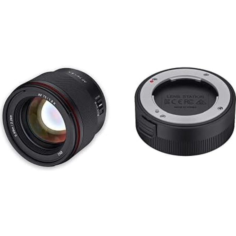 Samyang AF 75 mm F1.8 Fuji X + objektyvo stotelė - automatinio fokusavimo pilno formato ir APS-C portatyvinis objektyvas, ypač mažas ir lengvas, individualus jungiklis, apsauga nuo oro sąlygų, skirtas Fuji X fotoaparatui X-T4 X-T30