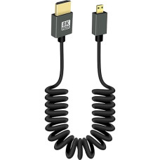 RIIEYOCA 8K Short Micro HDMI to HDMI Coiled Cable, 48Gbps High Speed HDMI2.1 Supports HDR, 8K@60Hz, 4K@120Hz, Compatible with Camera, Camcorder, PC, Monitor (Regular)