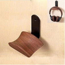 Jichenfang Headset holder, headphone holder made of high-quality walnut wood and aluminium, wall mount headphone holder for all headphone sizes (walnut)