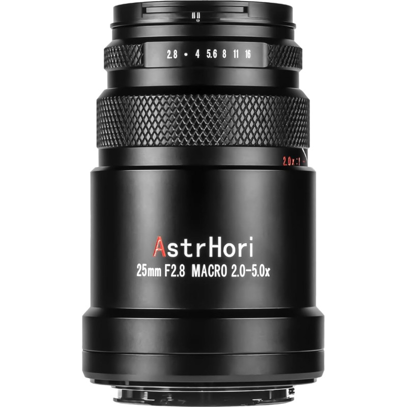 AstrHori 25mm F2.8 2X-5X Ultra Macro Lens Full Frame Rankinis fokusavimas Suderinamas su Fuji X veidrodiniais fotoaparatais, X-A1, X-A10, X-E2, X-A2, X-A3 ir kt.