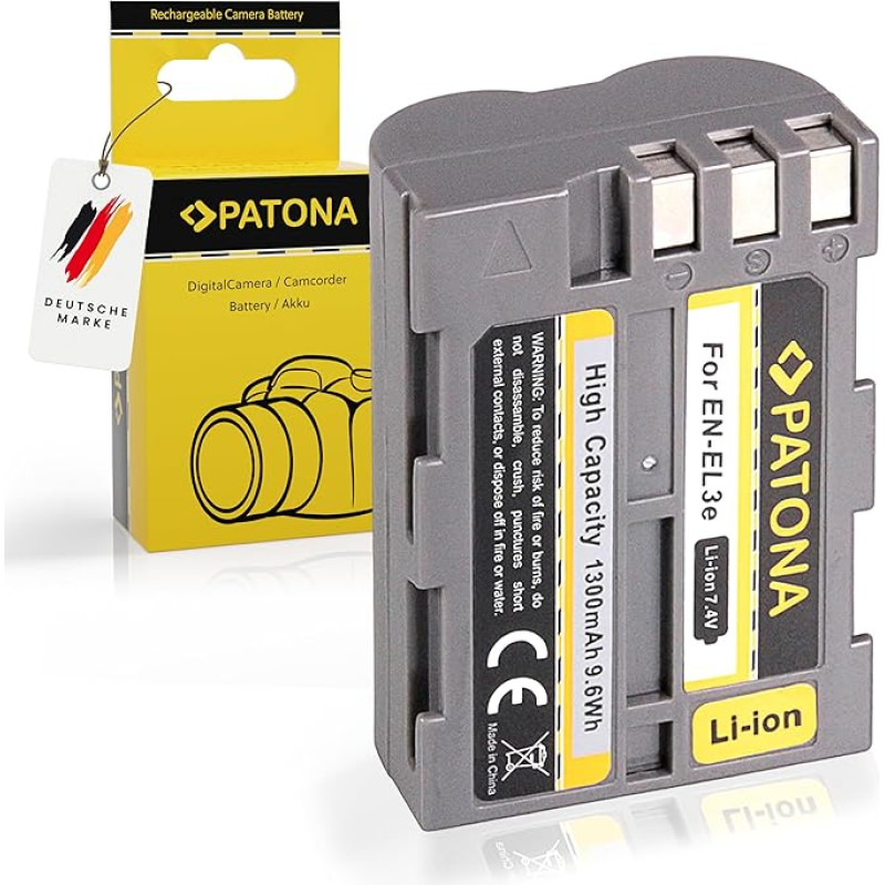 PATONA baterijos pakaitalas Nikon EN-EL3E, ENEL3E baterija, suderinama su Nikon D40x, D50, D60, D70s, D80, D90, D100, D200, D300S, D700, D900, D3000, D5000