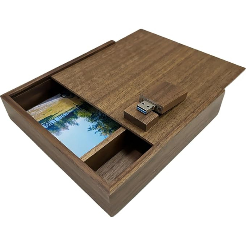 UFARID Walnut Wood Photo Album Box USB Stick 16GB 32GB 64GB Pendrive Photography Wedding Memory USB 3.0 Memory Stick Adjustable USB 3.0 Flash Drive External Storage (32GB, Walnut Wood)