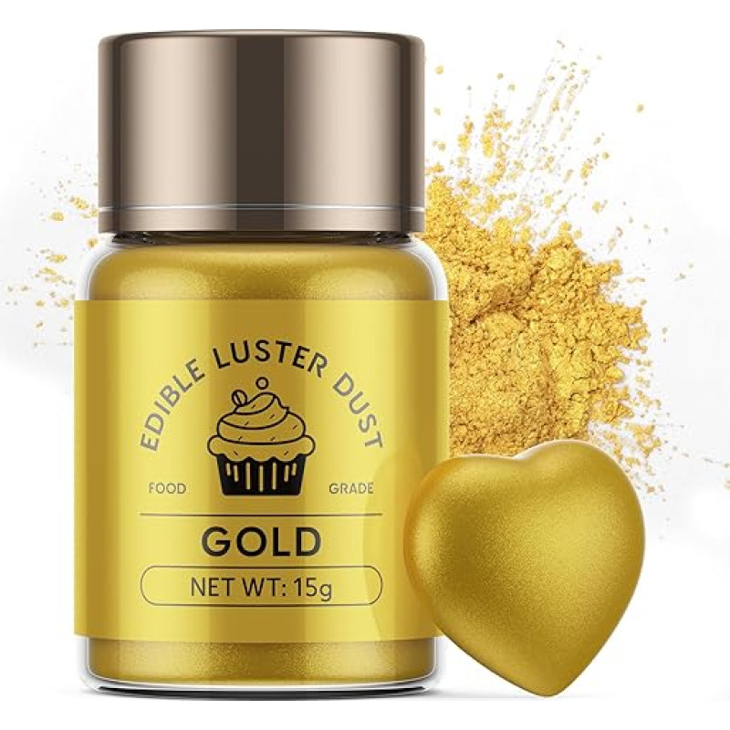 Wwtop Gold Edible Glitter - 15g Glitter Powder for Drinks, Tasteless Food Glitter for Chocolate, Easter Cakes, Fondant, Cupcakes, Strawberries, Drinks, Liquids