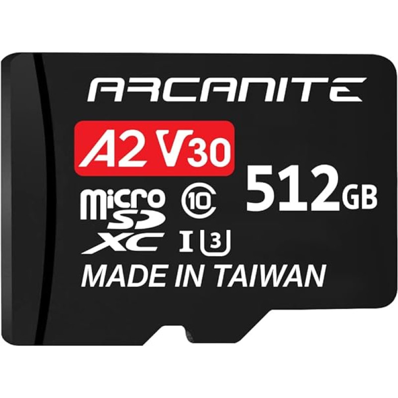ARCANITE AKV30A2512 512 GB MicroSDXC Memory Card with Adapter A2, UHS-I U3, V30, 4K, C10, Micro SD