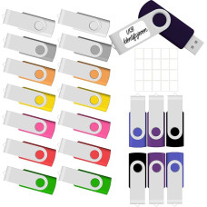 USB Stick 2GB Pack of 20 JBOS Flash Memory Stick 2GB USB 2.0 Rotate Metal Fast Speed USB Flash Drive, USB Flash Drive, Multicoloured