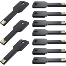 USB atmintinė 8GB Schlüsselform Flash Laufwerk Uflatek USB 2.0 Speicherstick 10 Stück Flash Drive Schwarz Memory Stick Metall Thumb Drive Externer Datenspeicher für Geburtstag