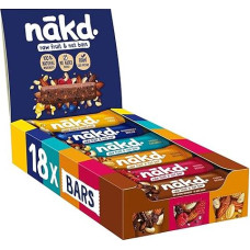 Nakd. Įvairių produktų pakuotė New Mix | Šalto spaudimo batonėliai su vaisiais ir riešutais | 100% natūralūs ingredientai | Be pridėtinio cukraus | Veganai | Be glitimo ir be pieno | 18 x 35 g | 630 g