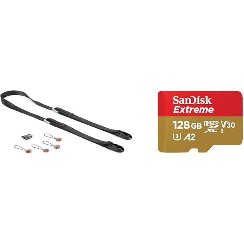 Peak Design Leash Camera Strap (Black) for System Cameras and Smaller DSLRs (L-BL-3) & SanDisk Extreme microSDXC UHS-I Memory Card 128GB + Adapter